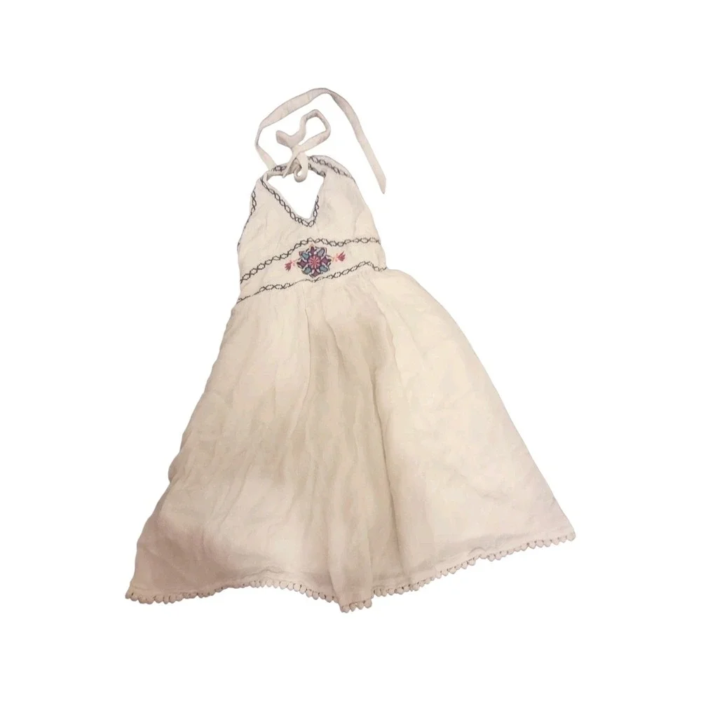 VTG‎ Hollister Dress Girls Small White Embroidered Smocked Halter Babydoll
